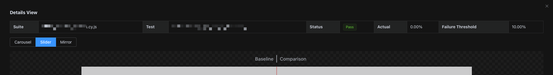 Detail view of a passing visual comparison against its baseline
